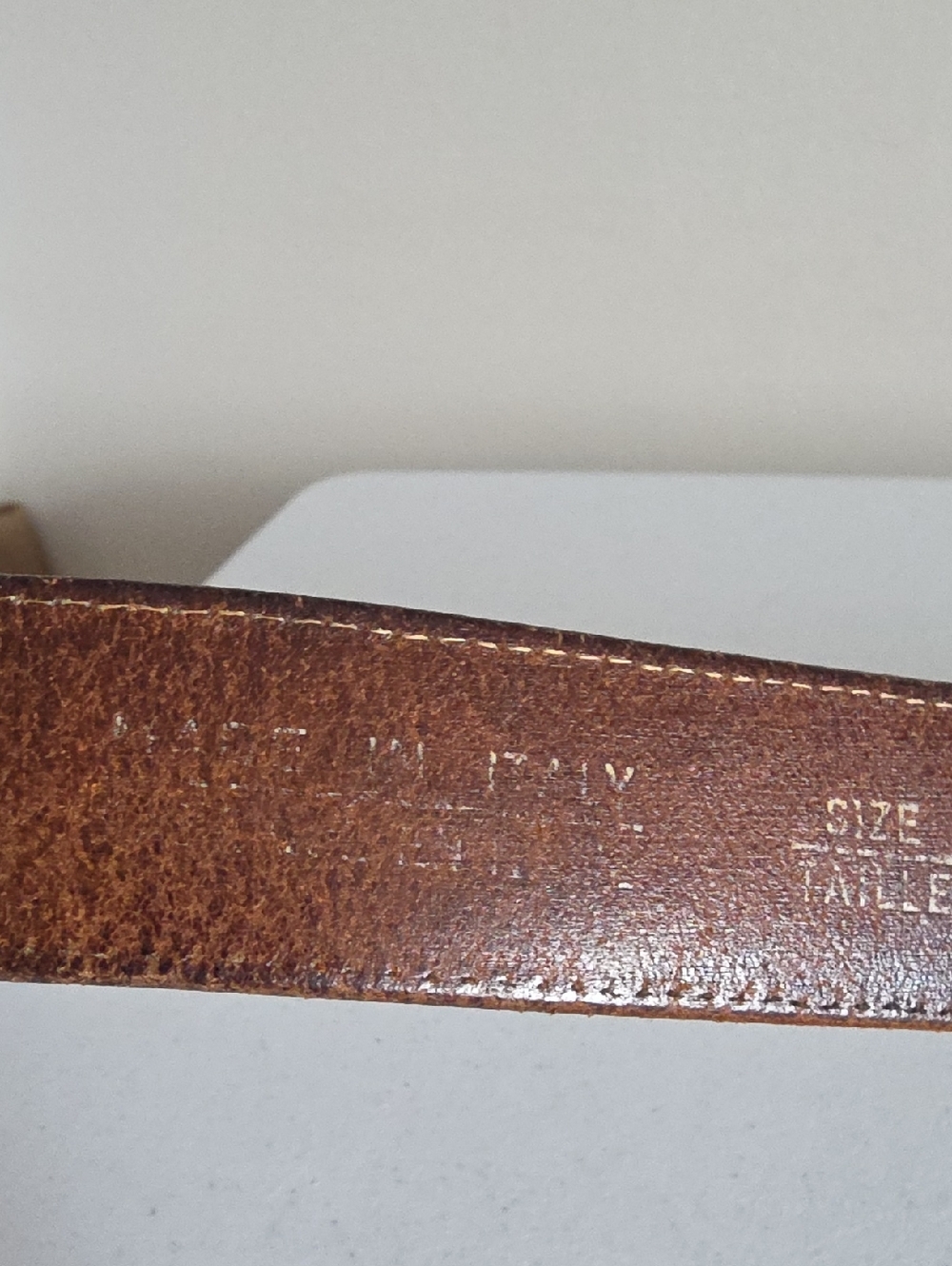 MADE IN ITALY brown leather belt contrast stitching overlay details Sz 38 - Picture 4 of 5